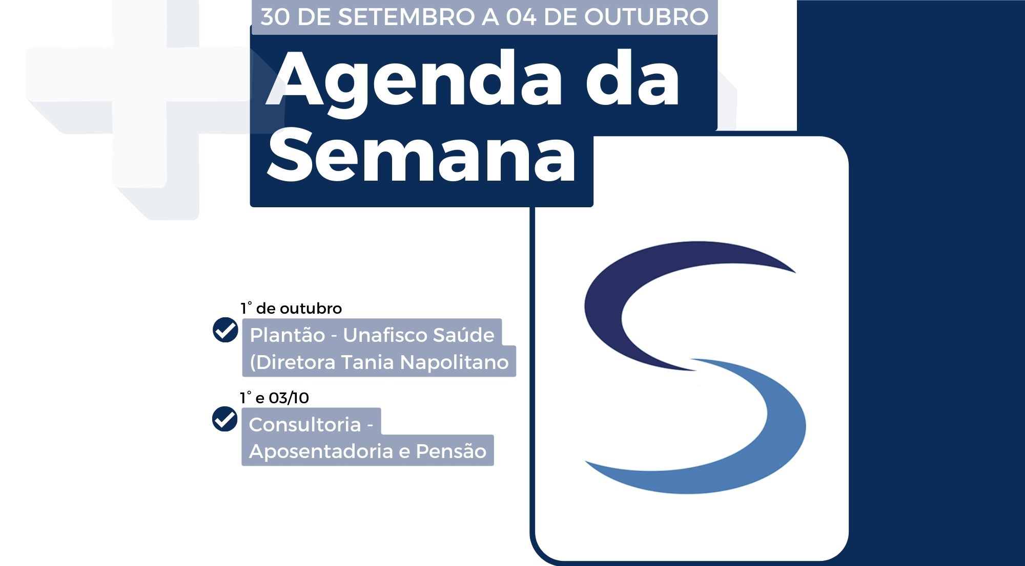 Agenda da Semana - 30 de setembro a 04 de outubro de 2024