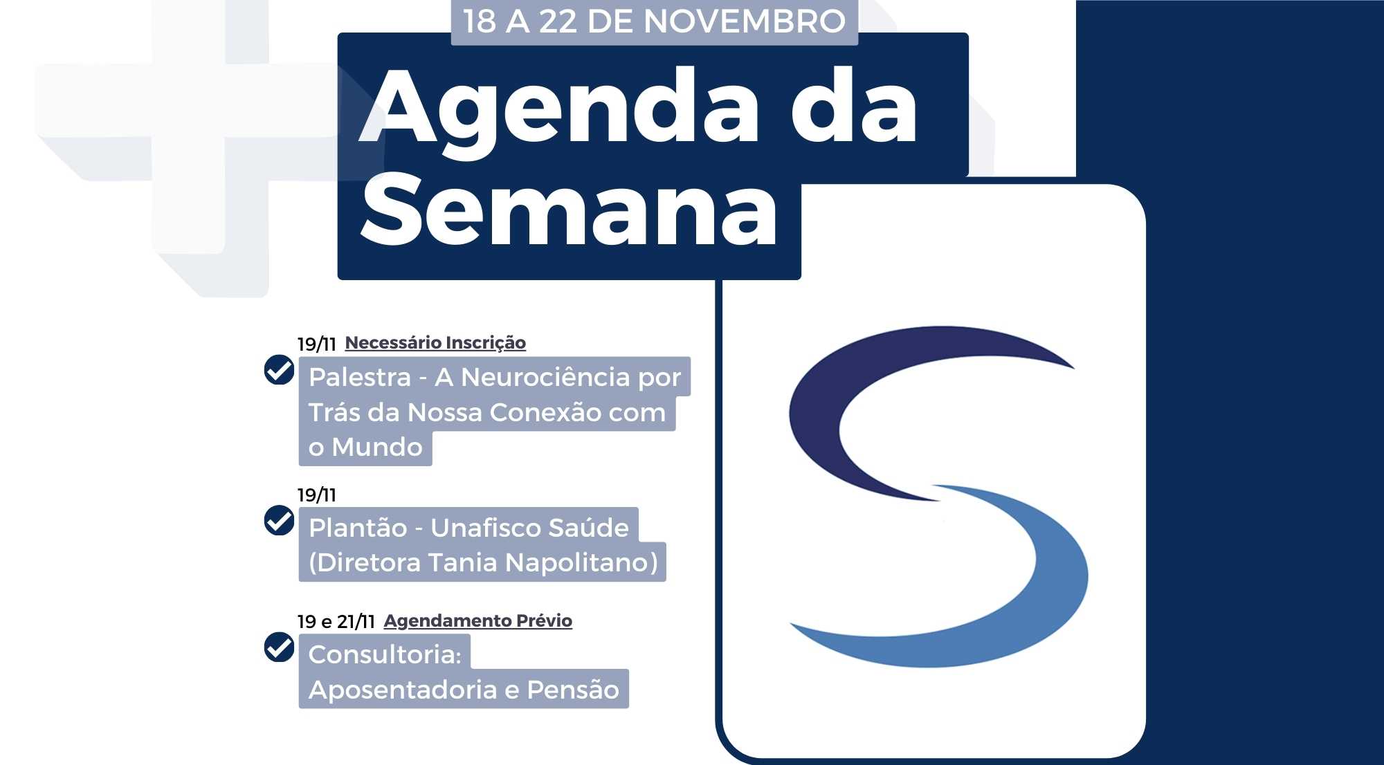 Agenda da Semana - 18 a 22 de novembro de 2024