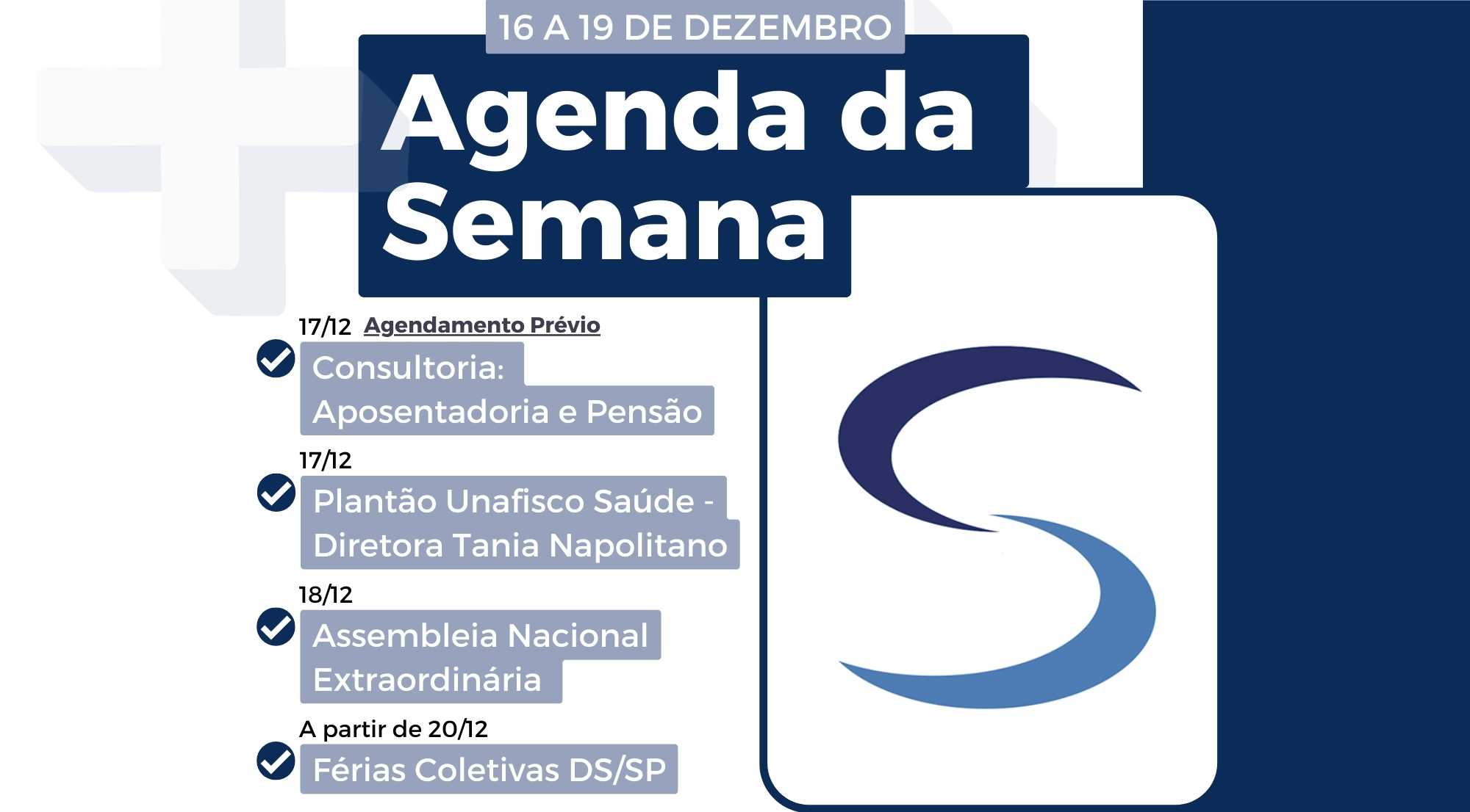 Agenda da Semana - 16 a 19 de dezembro de 2024